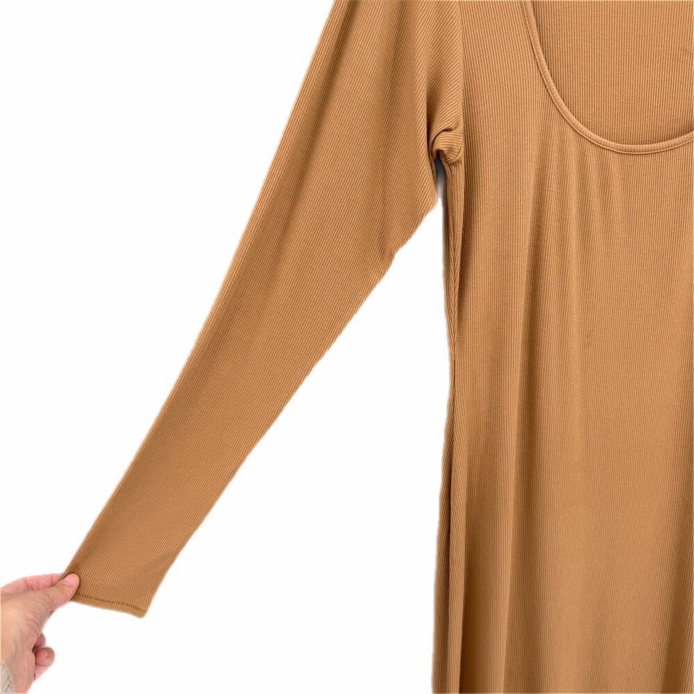 Skims Tan Ribbed Soft Lounge Bodycon Feminine Flirty Versatile Long Maxi Dress - Picture 5 of 9